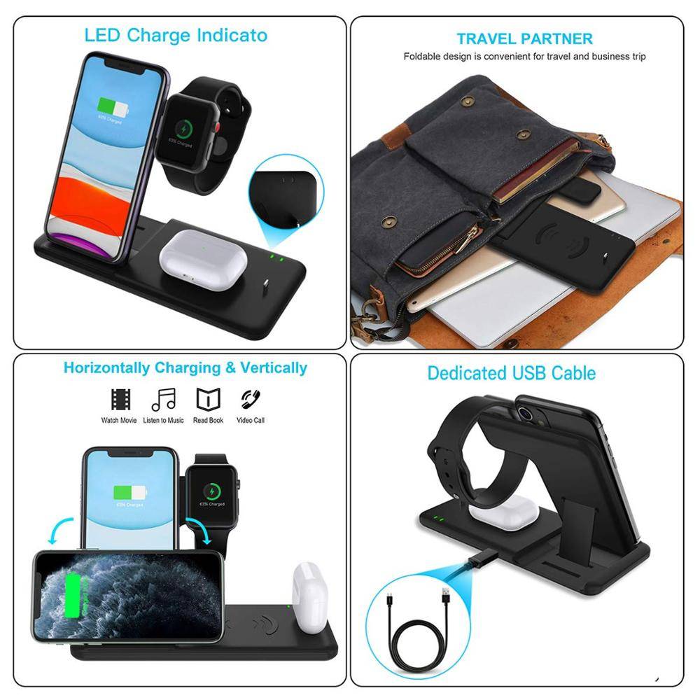 Foldable Fast Wireless Charger Stand For Phone and Watch Mobile Phone Chargers Wireless Chargers cb5feb1b7314637725a2e7: Style1 15W Black|Style1 15W White|Style2 10W Black|Style2 10W White