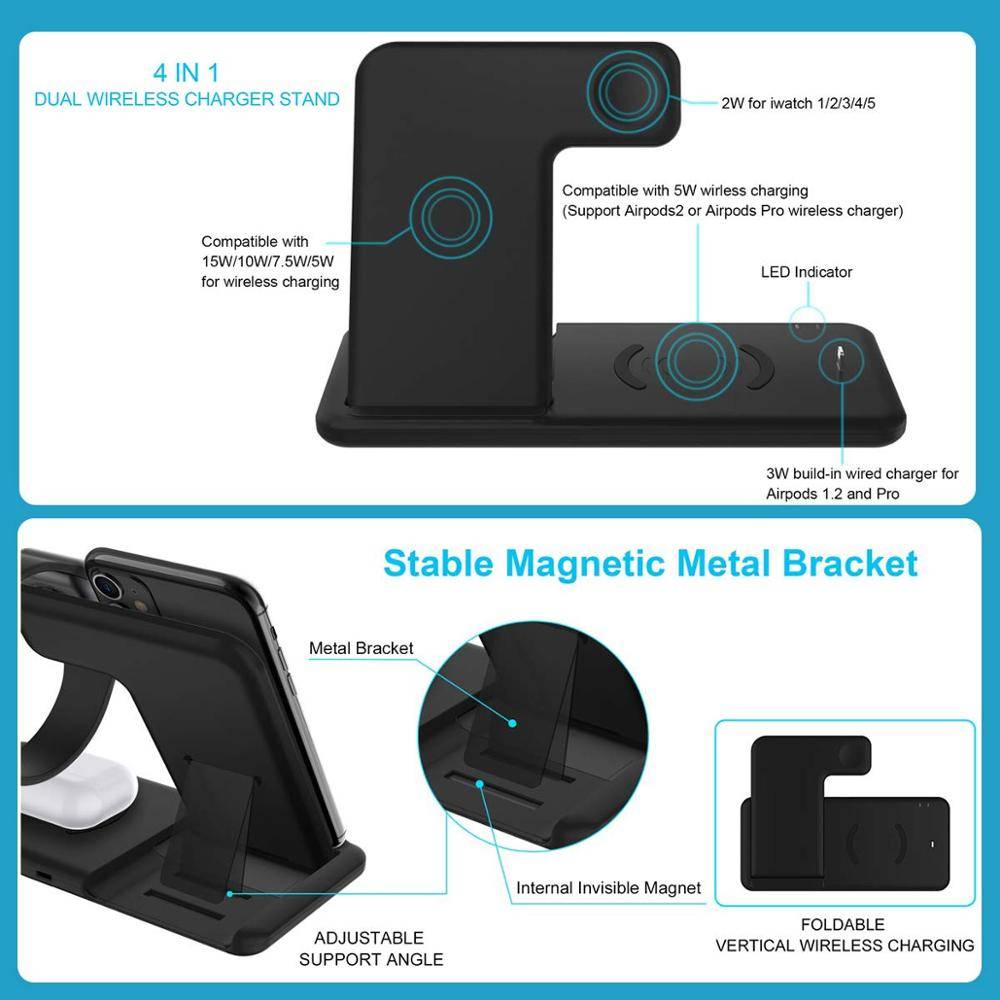 Foldable Fast Wireless Charger Stand For Phone and Watch Mobile Phone Chargers Wireless Chargers cb5feb1b7314637725a2e7: Style1 15W Black|Style1 15W White|Style2 10W Black|Style2 10W White