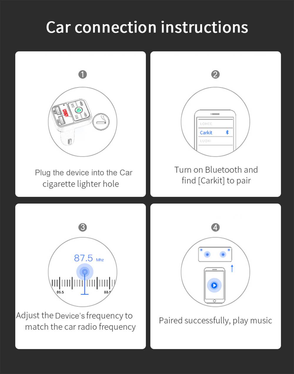 Bluetooth 5.0 FM Transmitter and Car Phone Charger