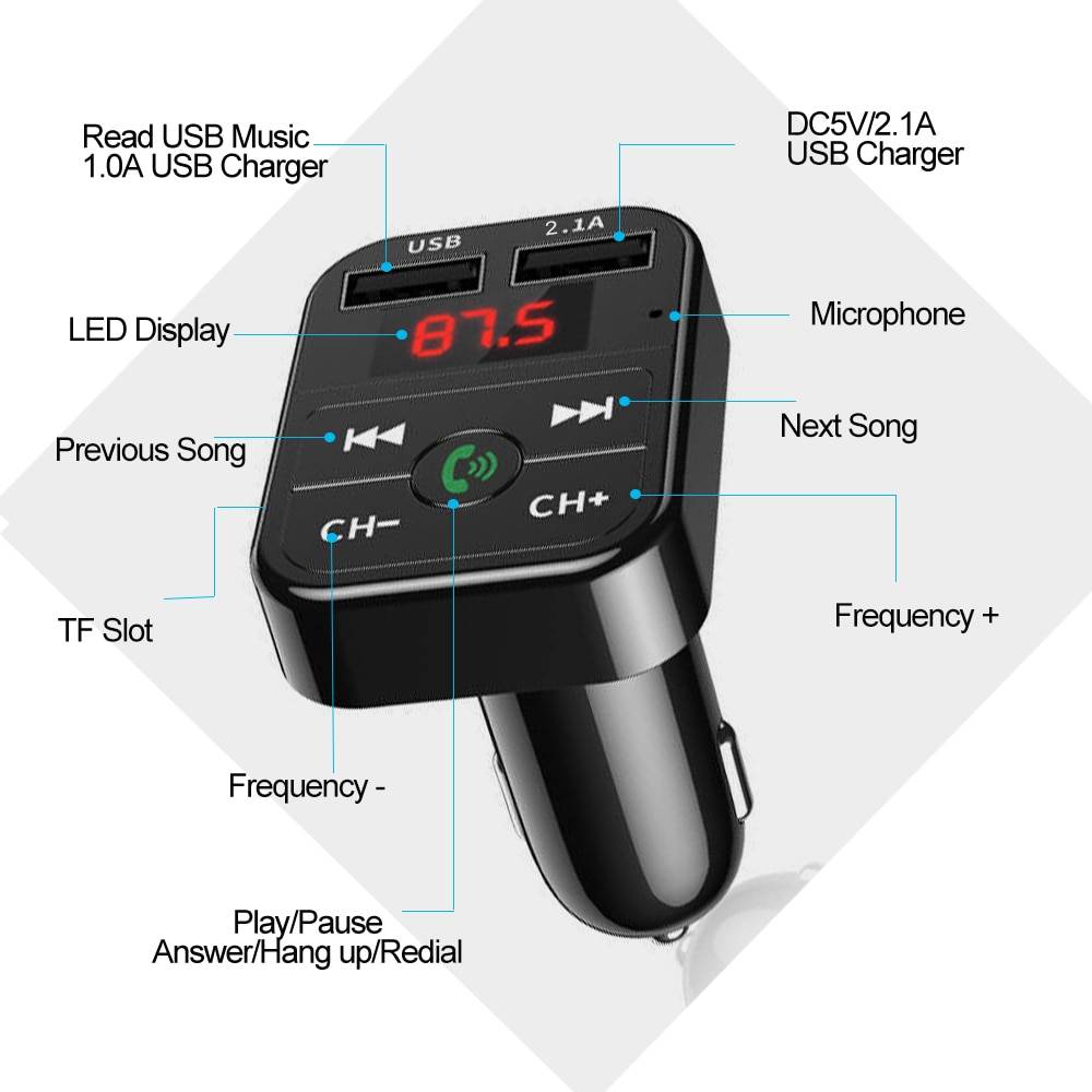 Bluetooth 5.0 FM Transmitter and Car Phone Charger Car Chargers Mobile Phone Chargers ad03f0e433196c66cef56c: E0134 Black|E0134 Gold|E0134 Pink|E0134 RoseGold|E0134 Silver