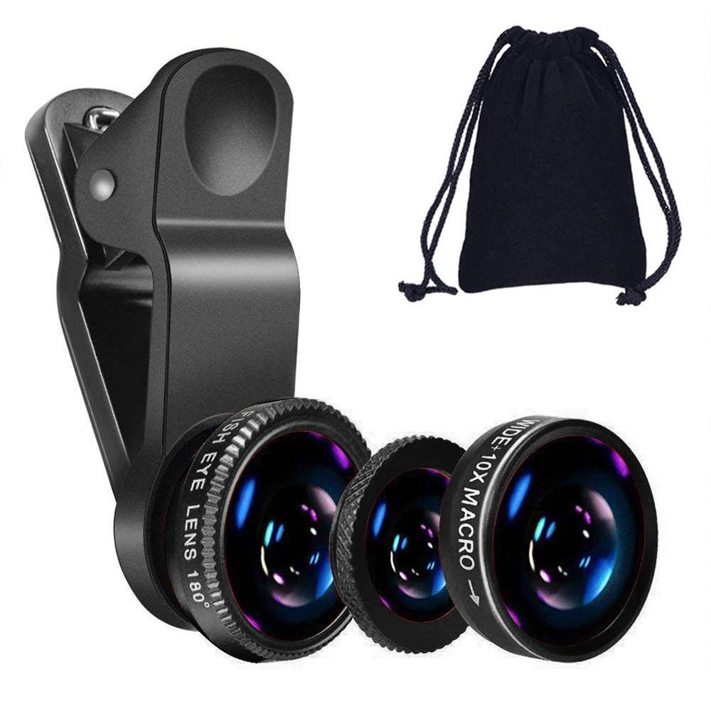 Universal 3 in 1 Wide Angle Lenses for Smartphones cb5feb1b7314637725a2e7: Black