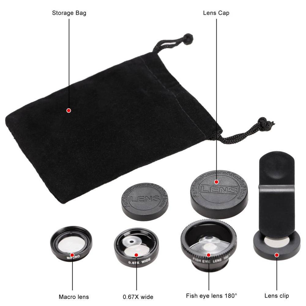 Universal 3 in 1 Wide Angle Lenses for Smartphones cb5feb1b7314637725a2e7: Black