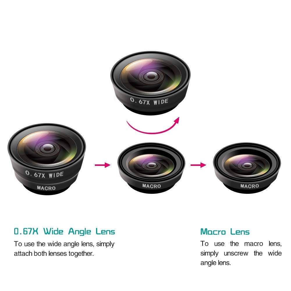 Universal 3 in 1 Wide Angle Lenses for Smartphones cb5feb1b7314637725a2e7: Black
